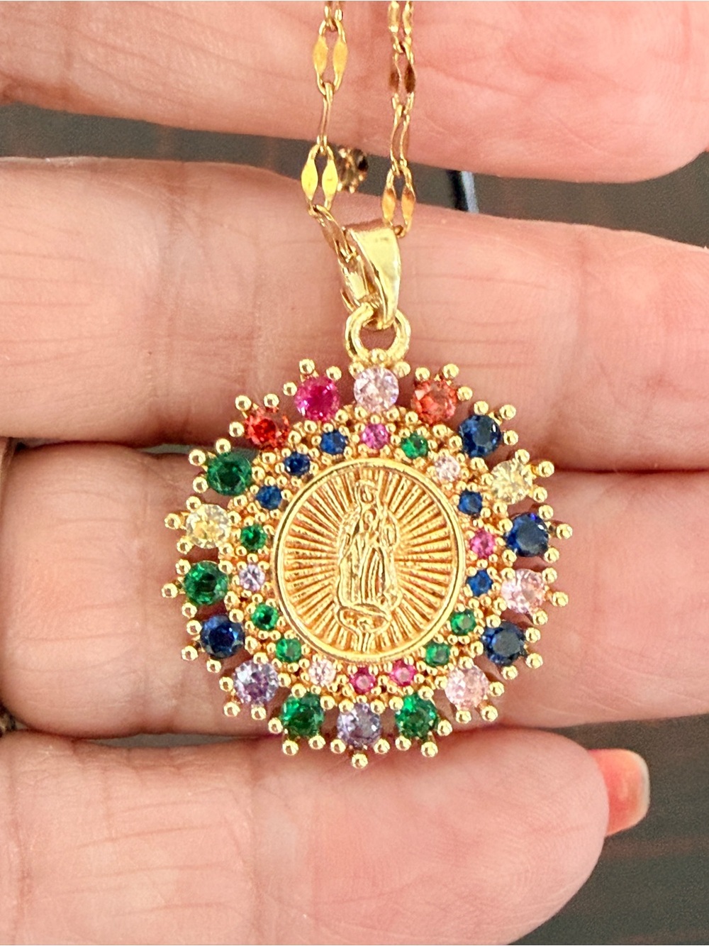 Our Lady of Guadalupe halo
medallion-16” eye link titanium
steal chain NIP